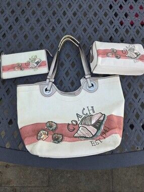 Coach Limited Edition 2012 Seashell Beach Tote Wristlet Bag 3 Piece Set F19273